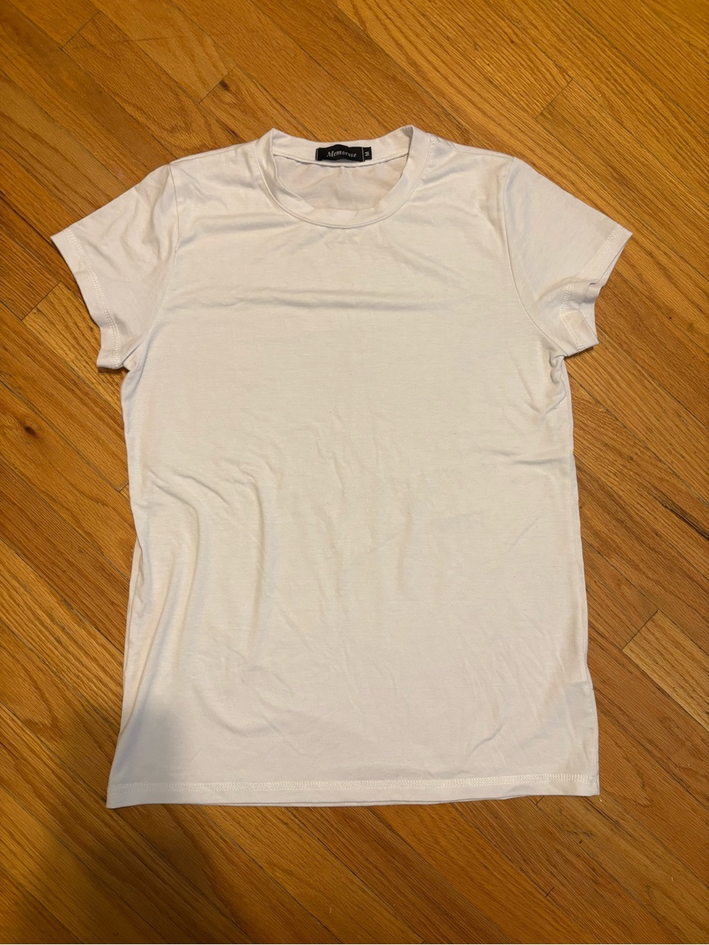 Memorose White Crew Neck T-Shirt Size M Stretch Blend Fitted Basic Tee